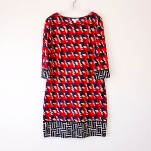 Cato Shift Dress Long Sleeve Mod Geo Print Retro Red Black Cream Size Large